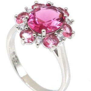 Pink Tourmaline/Topaz Ring Sterling Silver 925 Size 5.5